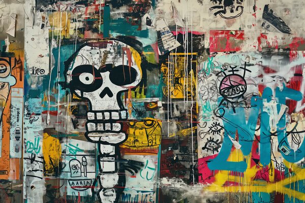 Fotótapéta Színes graffiti Basquiat stílusban, Graffiti és utcai művészet stílusú fotótapéta, w01187 : Uwalls.hu