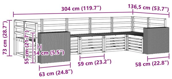 VidaXL Szegmentált kanapé szett 7 pcs Természetes Tömör Akácfa