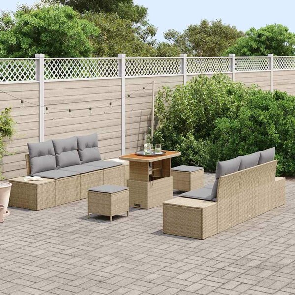 VidaXL Kerti Kanapé Szett párnával tárolóval 9 pcs Bézs Poli rattan