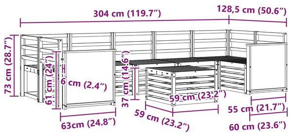 VidaXL Kültéri kanapé szett 8 pcs Természetes Tömör Akácfa