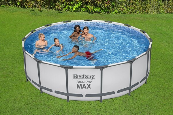 Bestway Steel Pro Max 457x122cm Fémvázas medence vízforgatóval, szűrőbetéttel, medence takaróval és létrával (CH56438) - szürke