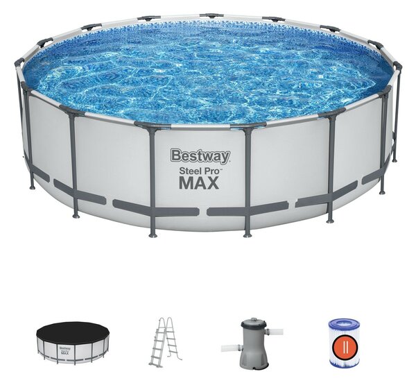 Bestway Steel Pro Max 457x122cm Fémvázas medence vízforgatóval, szűrőbetéttel, medence takaróval és létrával (CH56438) - szürke