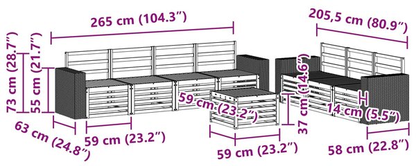 VidaXL Ülőgarnitúrák 8 pcs Tömör Akácfa