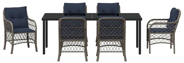VidaXL Kert étkező szett párnával 7 pcs Szürke és fekete Rattan