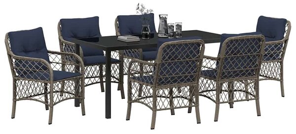 VidaXL Kert étkező szett párnával 7 pcs Szürke és fekete Rattan