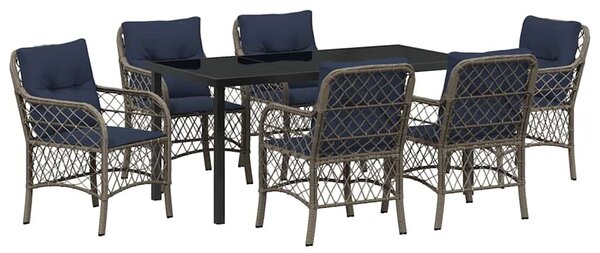 VidaXL Kert étkező szett párnával 7 pcs Szürke és fekete Rattan