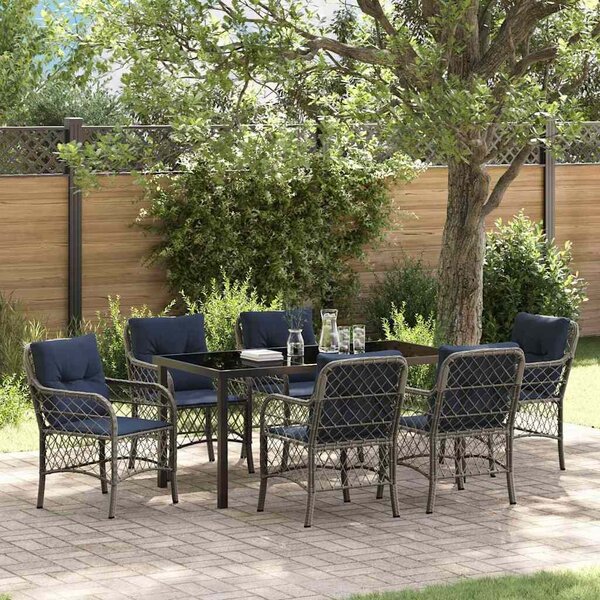 VidaXL Kert étkező szett párnával 7 pcs Szürke és fekete Rattan