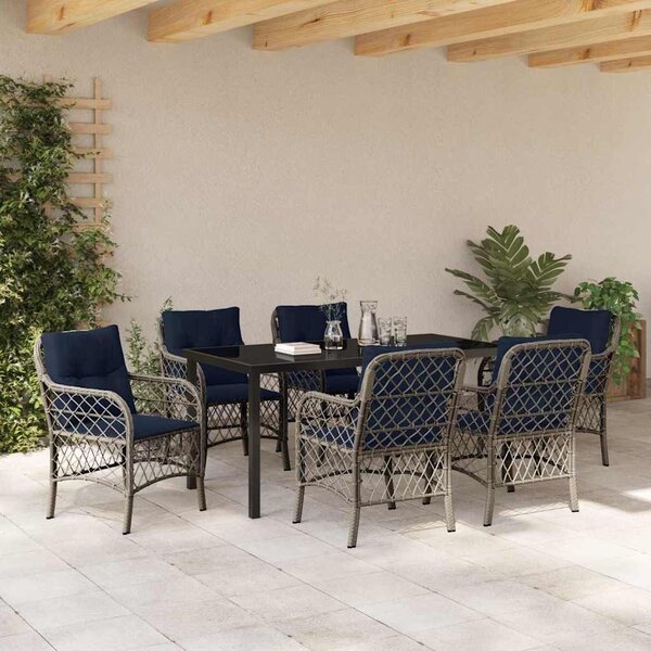 VidaXL Kert étkező szett párnával 7 pcs Szürke és fekete Rattan