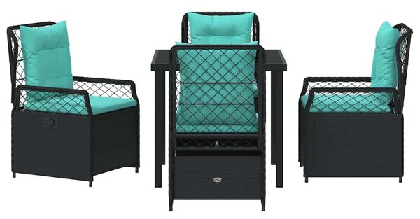VidaXL Kert étkező szett 5 pcs Fekete polirattan