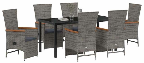 VidaXL Kert étkező szett párnával 7 pcs Szürke Poli rattan