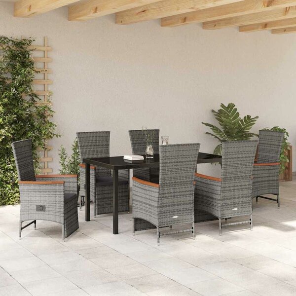 VidaXL Kert étkező szett párnával 7 pcs Szürke Poli rattan