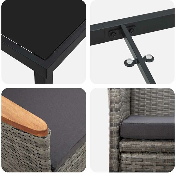 VidaXL Kert étkező szett párnával 7 pcs Szürke Poli rattan
