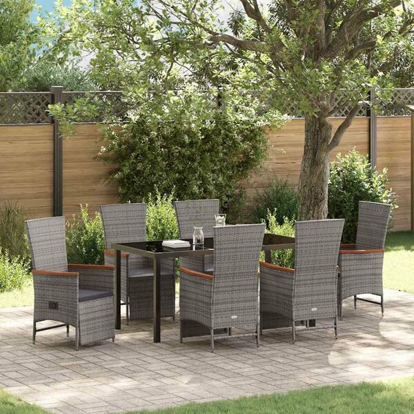 VidaXL Kert étkező szett párnával 7 pcs Szürke Poli rattan