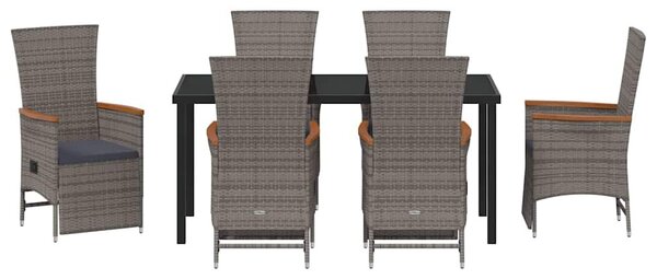 VidaXL Kert étkező szett párnával 7 pcs Szürke Poli rattan