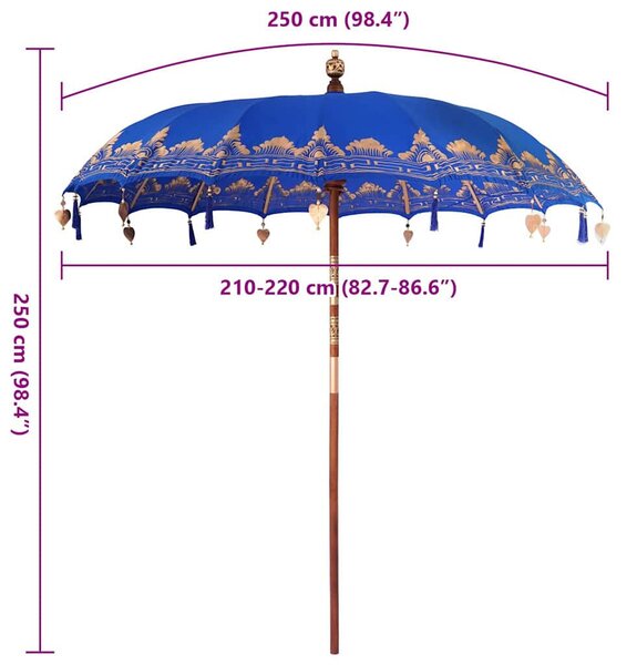 Balinéz Napernyő Kék (210-220) x 260 cm Pamut és tömör fa