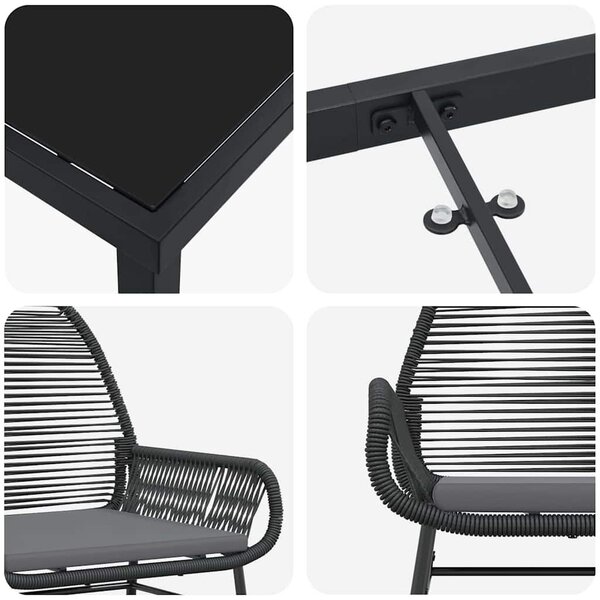 VidaXL Kert étkező szett 5 pcs Fekete polirattan