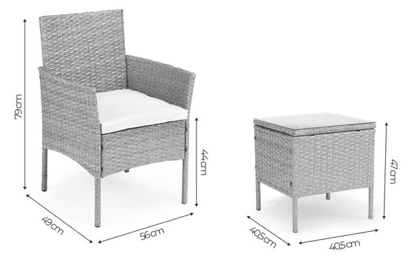 Rattan hatású kerti bútor szett – asztal és székek, szürke, MultiGarden