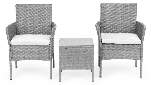 Rattan hatású kerti bútor szett – asztal és székek, szürke, MultiGarden