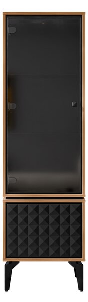 Könyvespolc Cornovu 103, Zárt, Ajtókkal, Edzett üveg, Közepes sűrűségű farostlemez, Laminált forgácslap, 182x54x40cm, Tölgy, Fekete