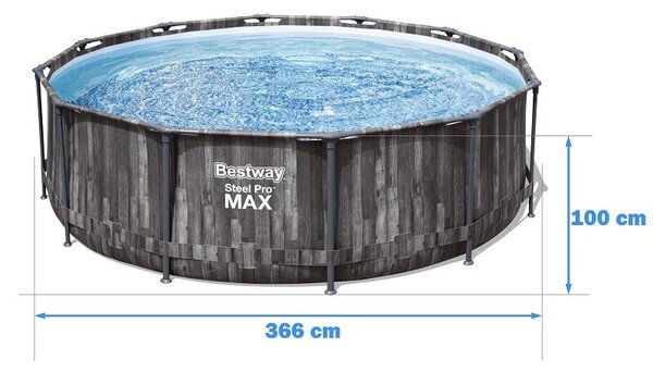 Bestway 5614X vázas medence 366x100, 14 az 1-ben deszkaminta, fedél, létra, szivattyú