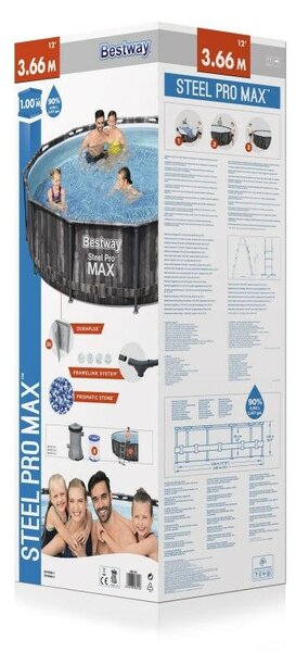 Bestway 5614X vázas medence 366x100, 14 az 1-ben deszkaminta, fedél, létra, szivattyú