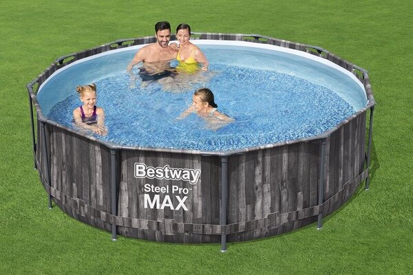 Bestway 5614X vázas medence 366x100, 14 az 1-ben deszkaminta, fedél, létra, szivattyú