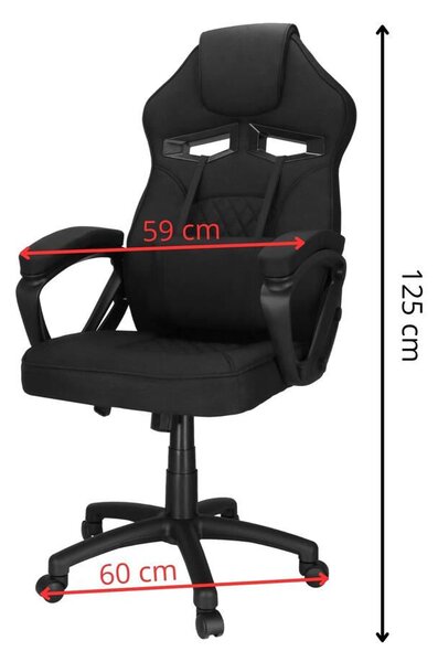 Ergonomikus irodai szék, állítható magasságú, hintamechanizmus, deréktámasz párna, 59x52x125 cm, max. 120 kg, fekete
