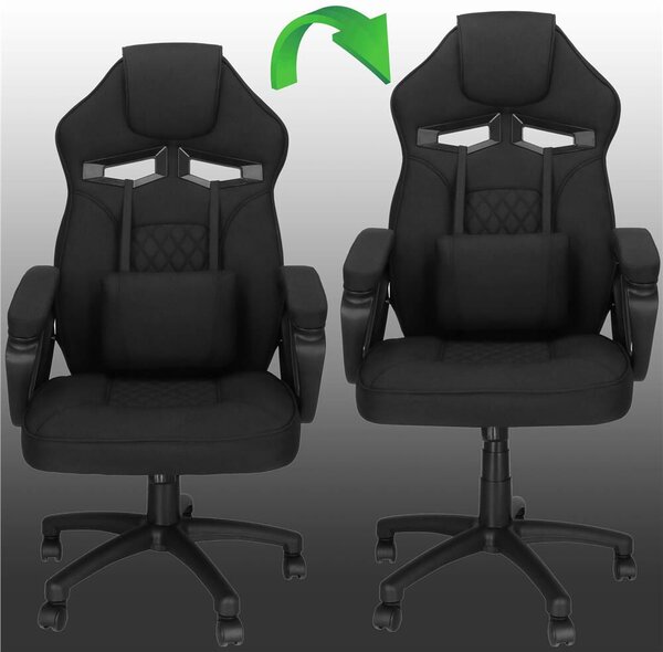 Ergonomikus irodai szék, állítható magasságú, hintamechanizmus, deréktámasz párna, 59x52x125 cm, max. 120 kg, fekete