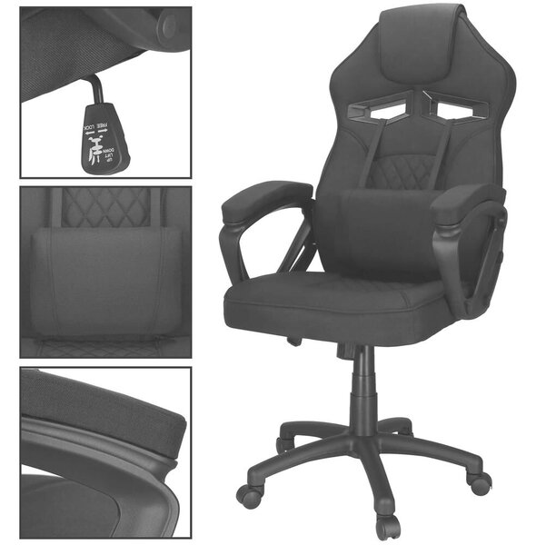 Ergonomikus irodai szék, állítható magasságú, hintamechanizmus, deréktámasz párna, 59x52x125 cm, max. 120 kg, fekete