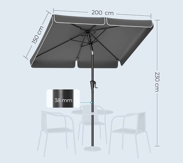 SONGMICS Napernyő - Terasz - 200x150cm - Szürke