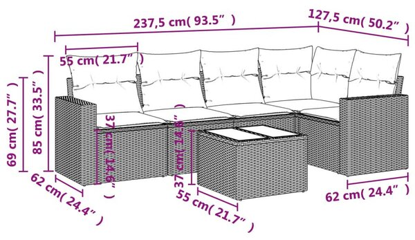 VidaXL 6 részes barna polyrattan kerti ülőgarnitúra párnával