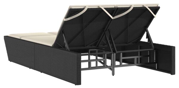 VidaXL Dupla Napozóágy - Fekete Polyrattan - 200cm
