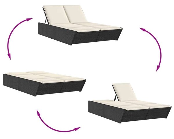 VidaXL Dupla Napozóágy - Fekete Polyrattan - 200cm