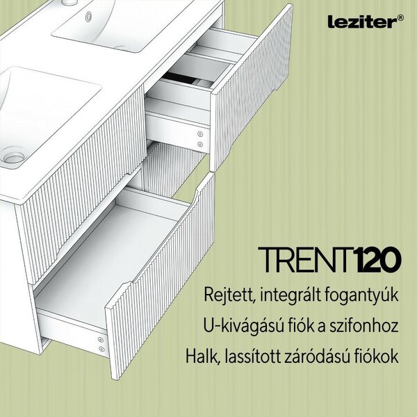 Leziter Trent 120 alsó fürdőszobabútor kerámia mosdóval 4 fiókos, fehér