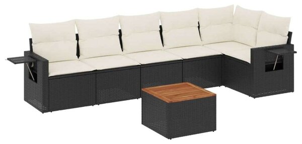 VidaXL 7 részes fekete polyrattan kerti ülőgarnitúra párnával