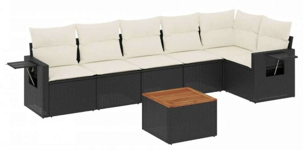 VidaXL 7 részes fekete polyrattan kerti ülőgarnitúra párnával