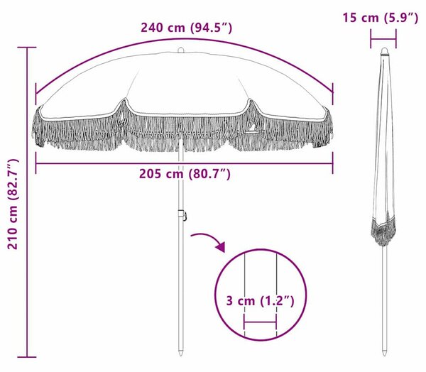 Napernyő Szürke és Fehér Ø 205 x 209 cm Acél