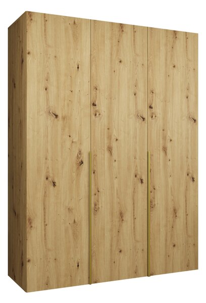 Gardróbszekrény Hartford 536, Laminált forgácslap, 202x150x52cm, Artisan tölgy, Aranysárga
