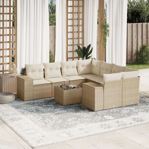 VidaXL Polyrattan Kerti Ülőgarnitúra - 9 részes - Bézs