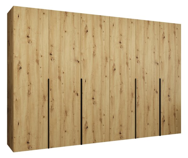 Gardróbszekrény Hartford 539, Laminált forgácslap, 202x300x52cm, Artisan tölgy, Fekete