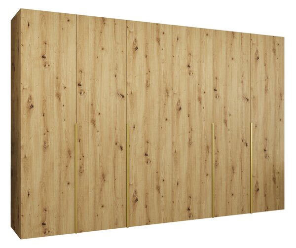 Gardróbszekrény Hartford 539, Laminált forgácslap, 202x300x52cm, Artisan tölgy, Aranysárga