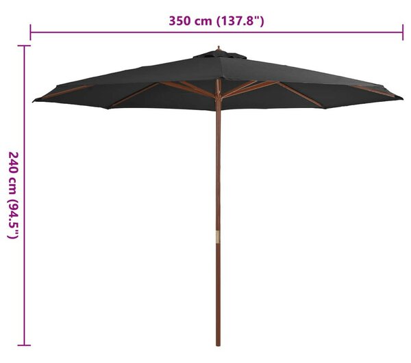 GardenMaster Kültéri Napernyő - Antracit Szürke - 350 cm