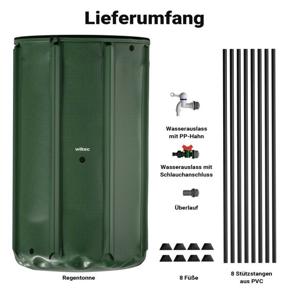 Összecsukható esővízgyűjtő hordó fedéllel csappal 500 literes 620 G/M² PVC-ből 65101