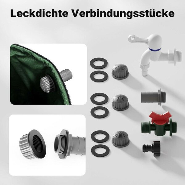 Összecsukható esővízgyűjtő hordó fedéllel csappal 500 literes 620 G/M² PVC-ből 65101