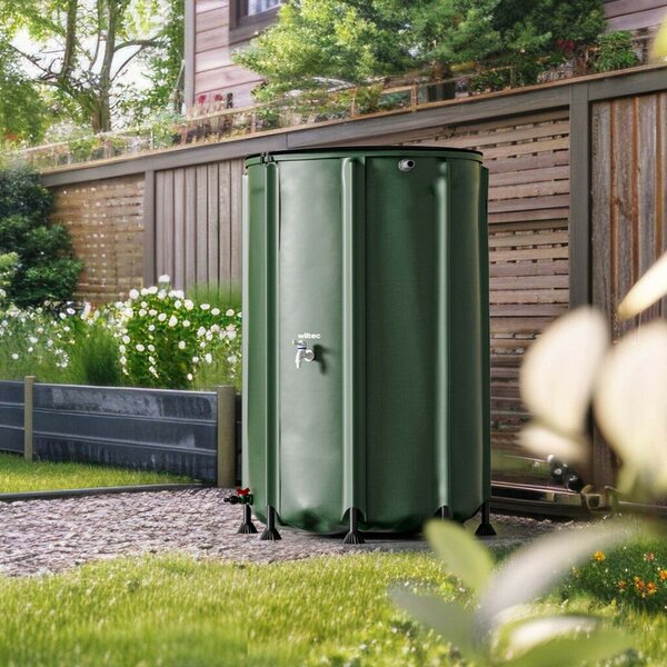 Összecsukható esővízgyűjtő hordó fedéllel csappal 500 literes 620 G/M² PVC-ből 65101