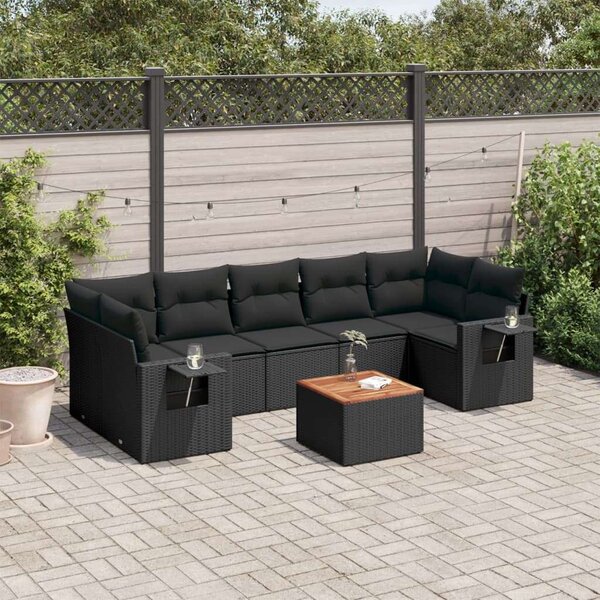 VidaXL 8 részes Kerti Ülőgarnitúra - Fekete Polyrattan