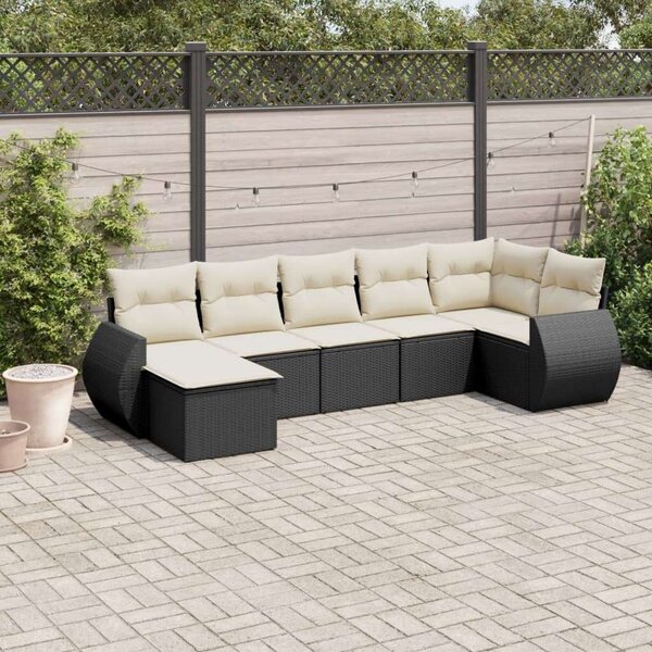 VidaXL Polyrattan Kerti Ülőgarnitúra - 7 részes, Fekete