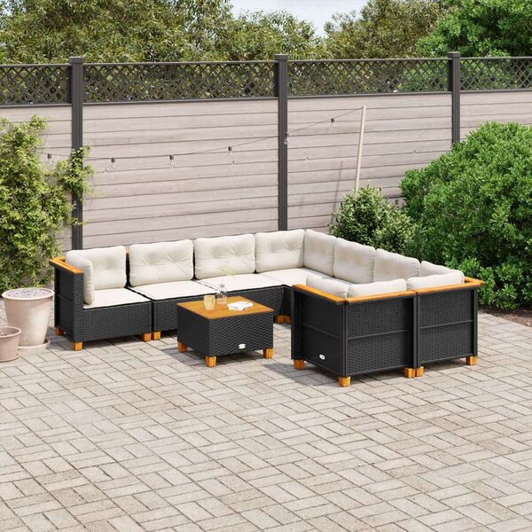 VidaXL Polyrattan Kerti Ülőgarnitúra - 9 részes - Fekete