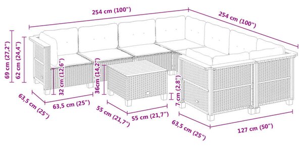 VidaXL Polyrattan Kerti Ülőgarnitúra - 9 részes - Fekete