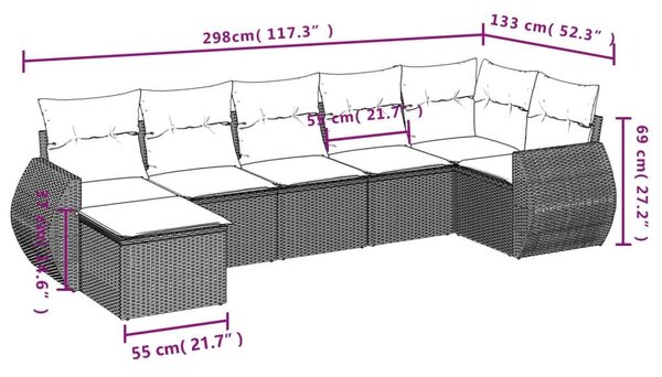 VidaXL Polyrattan Kerti Ülőgarnitúra - 7 részes, Fekete